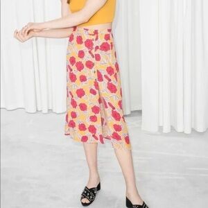& Other Stories Yellow Midi Skirt with Pink Floral Print